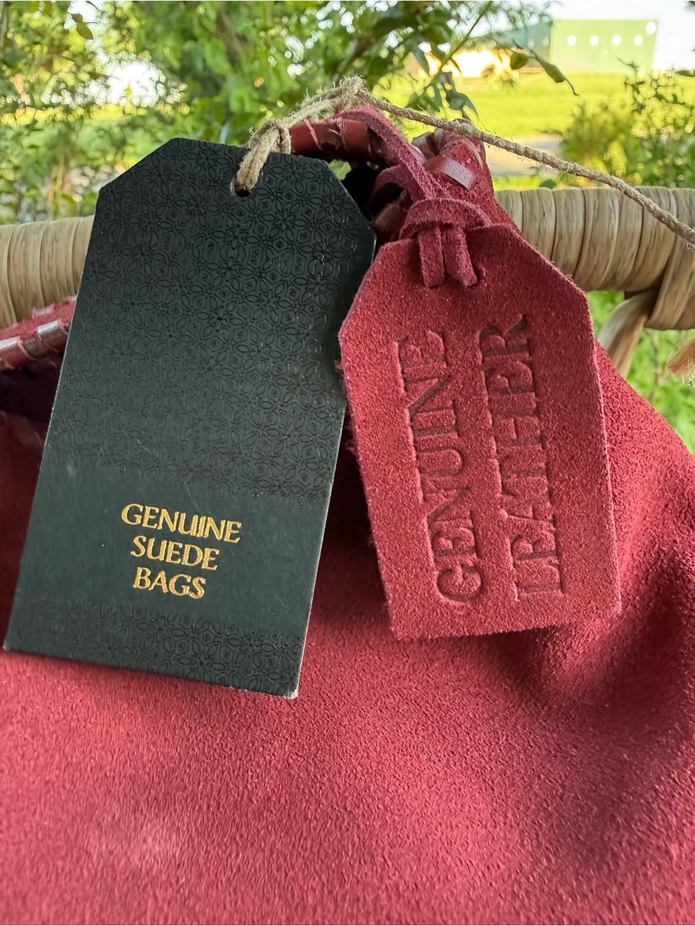 NWT Genuine Leather Burgundy Suede Shoulder Bag Hobo Tote - Picture 15 of 16